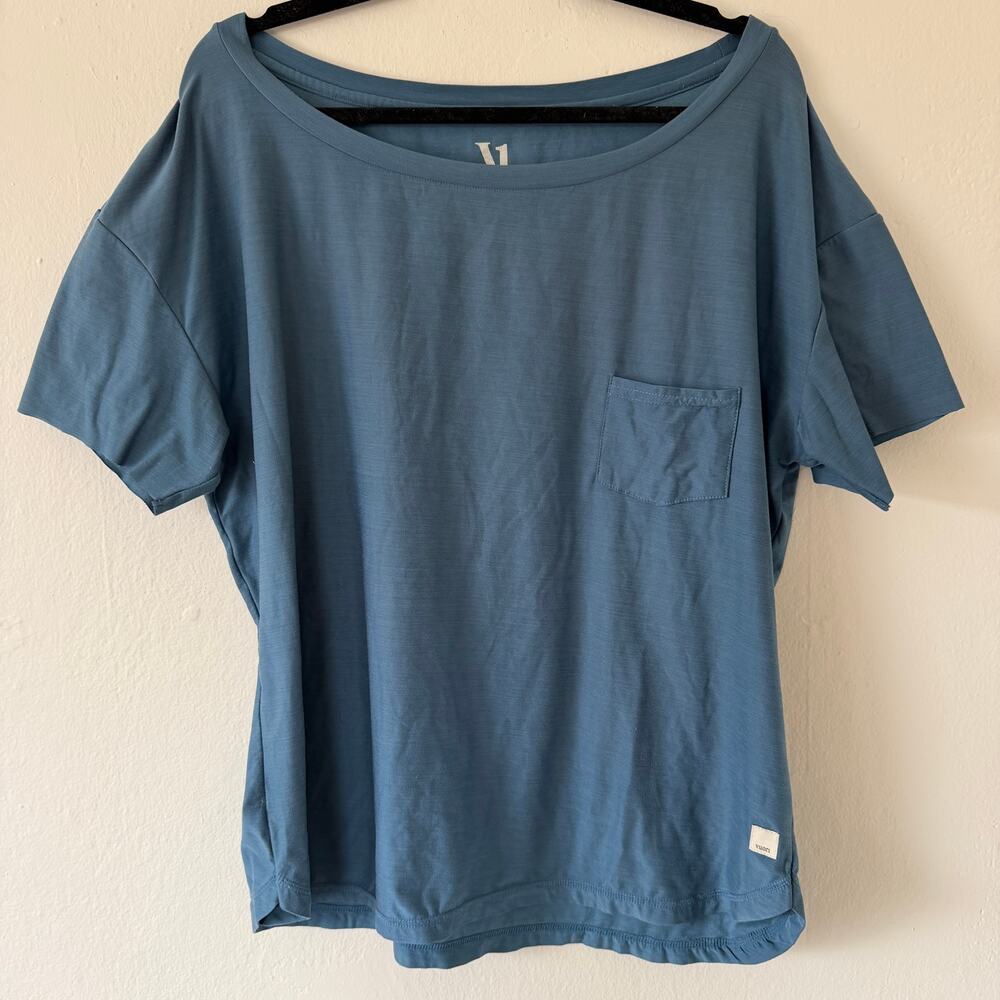 Vuori Wide scoop neck t-shirt with raw hem sleeves